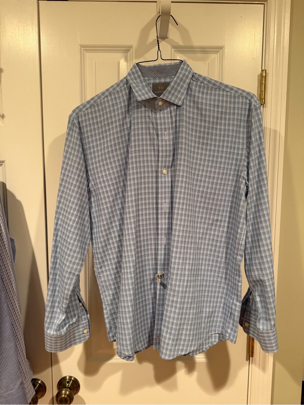 Thomas Dean Light Blue Checked Dress Shirt